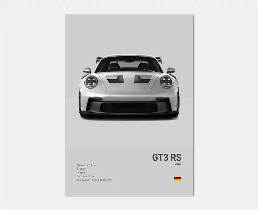 Póster Porsche 911 GT3 RS Turbo - Impresión Canvas HD para Garaje