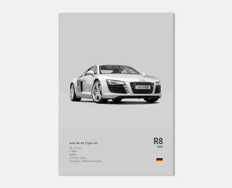 Póster Coches Alemanes RS3 R8 GTR - Impresión Canvas para Decoración