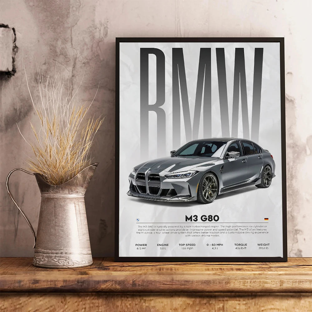 Póster de Coches Famosos - Cuadro Mural Moderno en Lienzo - Arte de Pared para Decoración de Salón