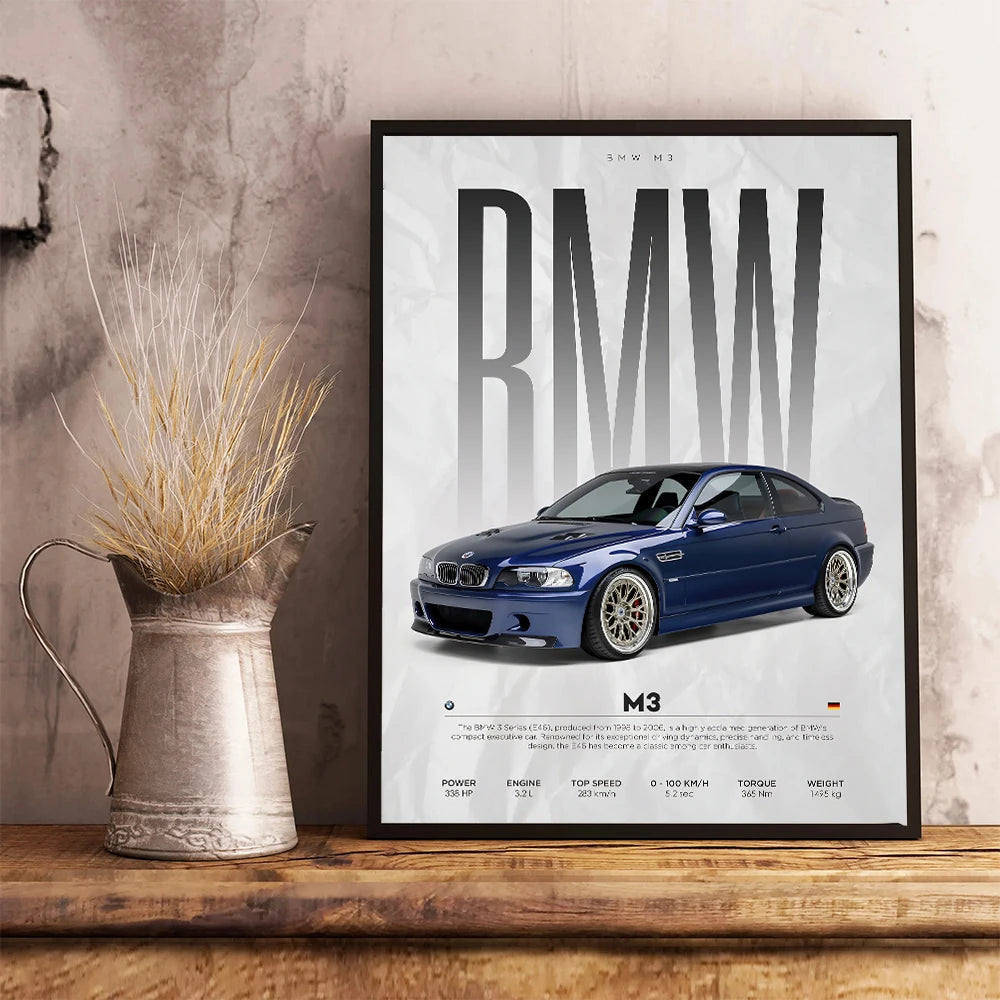 Póster de Coches Famosos - Cuadro Mural Moderno en Lienzo - Arte de Pared para Decoración de Salón