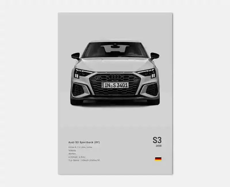 Póster Coches Alemanes RS3 R8 GTR - Impresión Canvas para Decoración