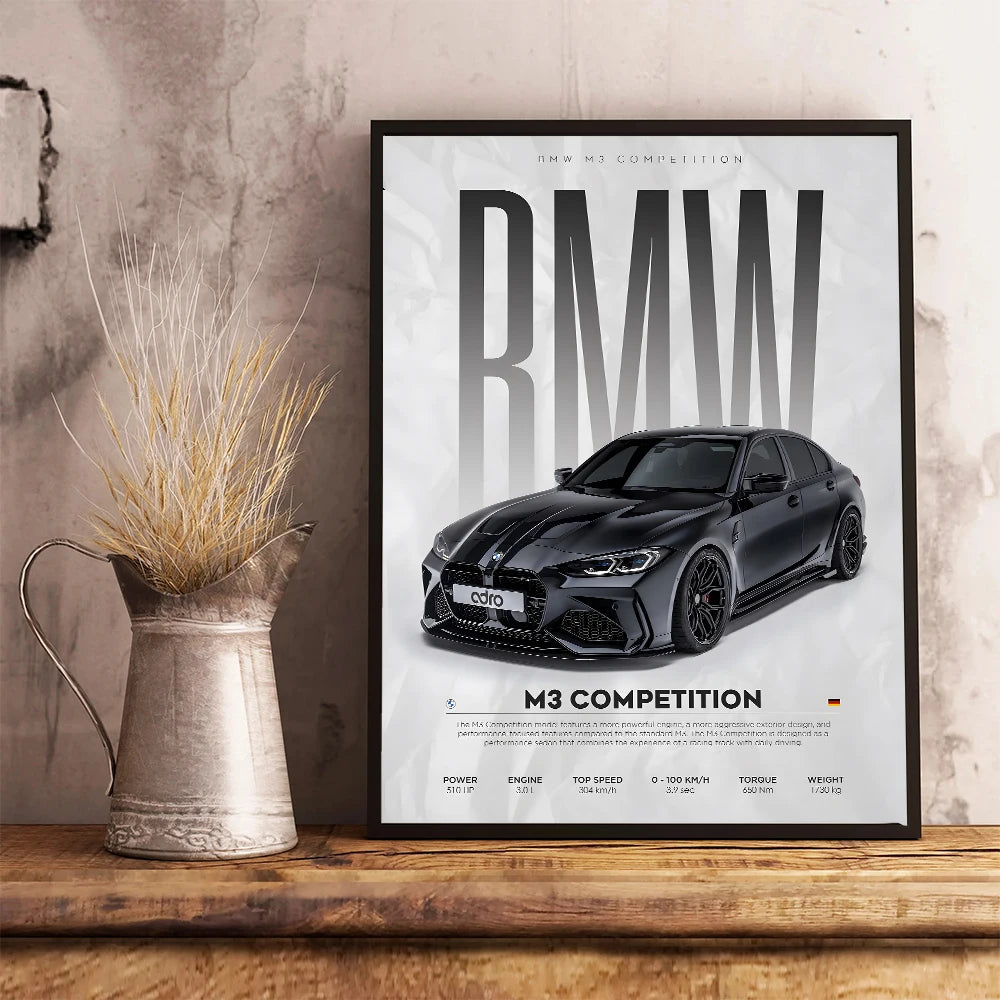 Póster de Coches Famosos - Cuadro Mural Moderno en Lienzo - Arte de Pared para Decoración de Salón