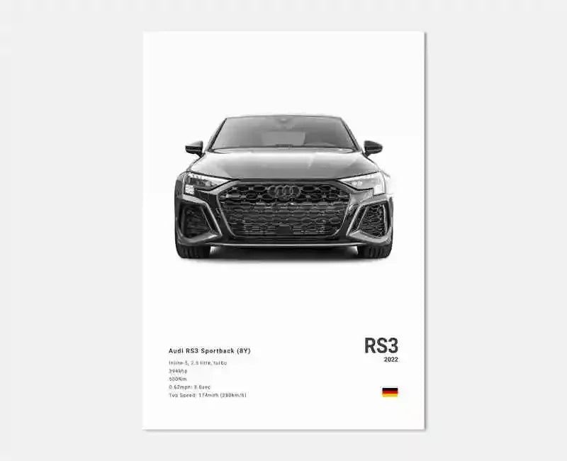 Póster Coches Alemanes RS3 R8 GTR - Impresión Canvas para Decoración