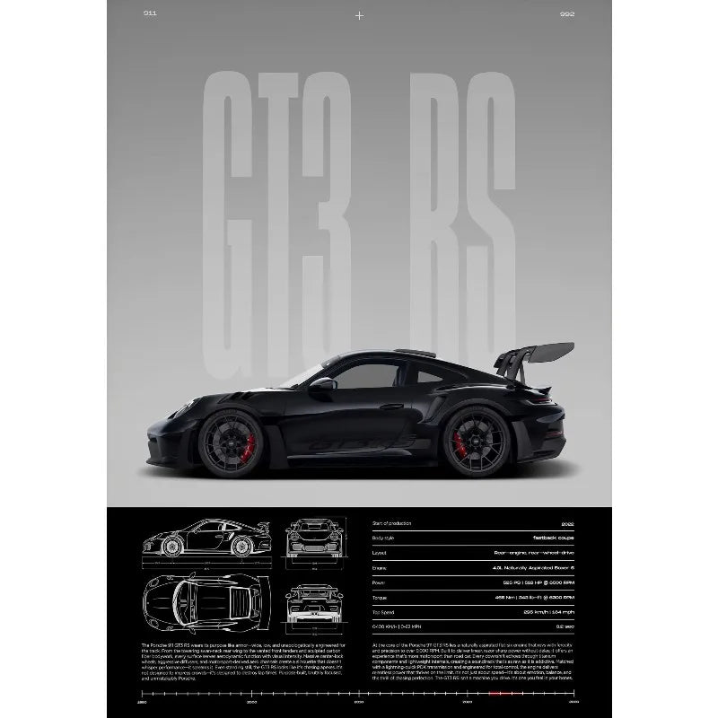 Póster GT3-RS Minimalista - Impresión Canvas Deportivo de Lujo