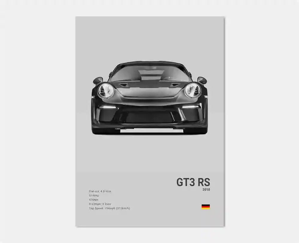 Póster Porsche 911 GT3 RS Turbo - Impresión Canvas HD para Garaje