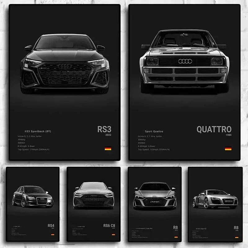 Póster Coches Alemanes RS3 R8 GTR - Impresión Canvas para Decoración