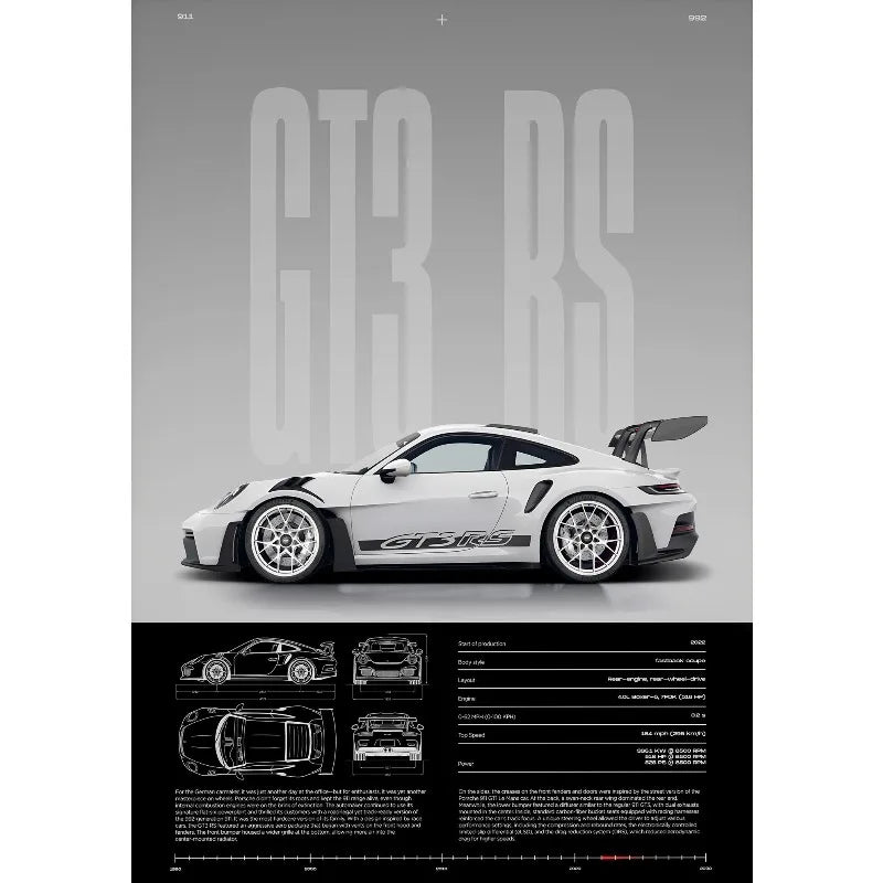 Póster GT3-RS Minimalista - Impresión Canvas Deportivo de Lujo