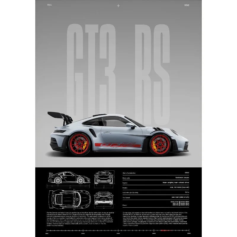 Póster GT3-RS Minimalista - Impresión Canvas Deportivo de Lujo