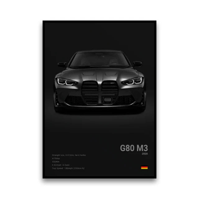Póster Canvas BMW Coches Clásicos G80 M3 E30 M3 Z8 - Sin Marco 20x30 30x40 40x60 50x70cm