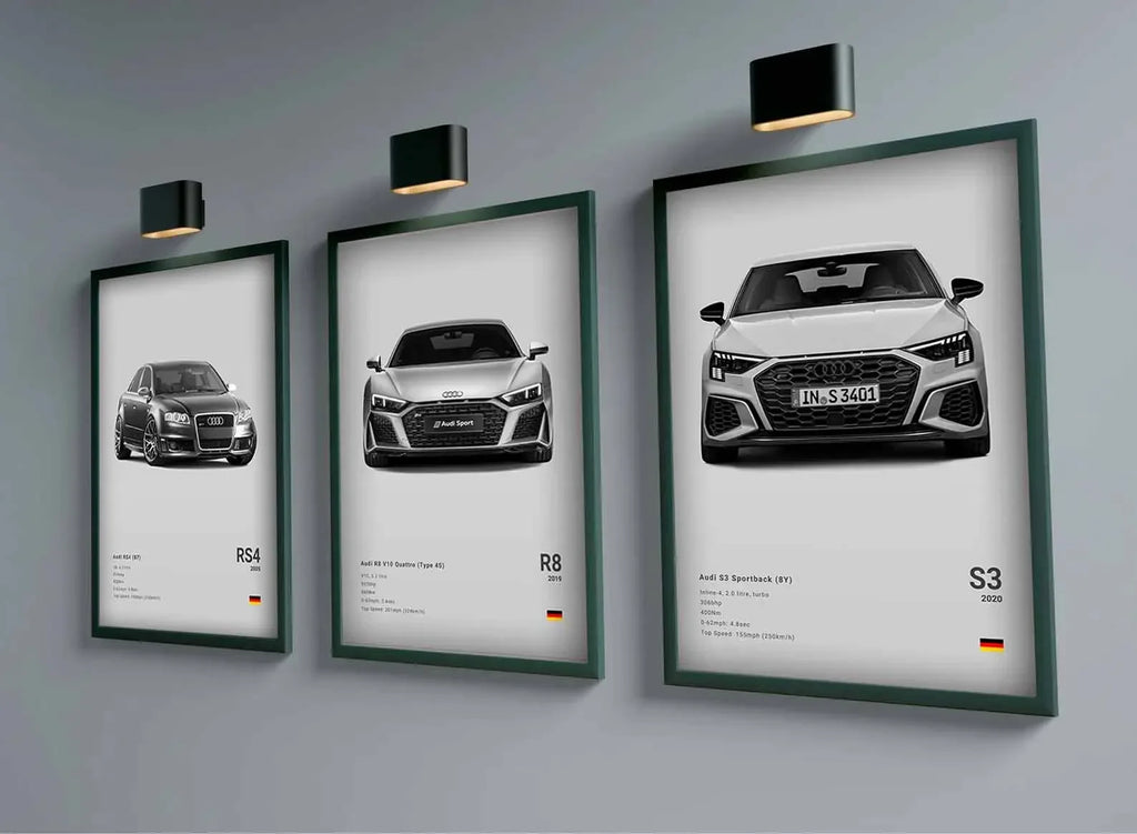 Póster Coches Alemanes RS3 R8 GTR - Impresión Canvas para Decoración