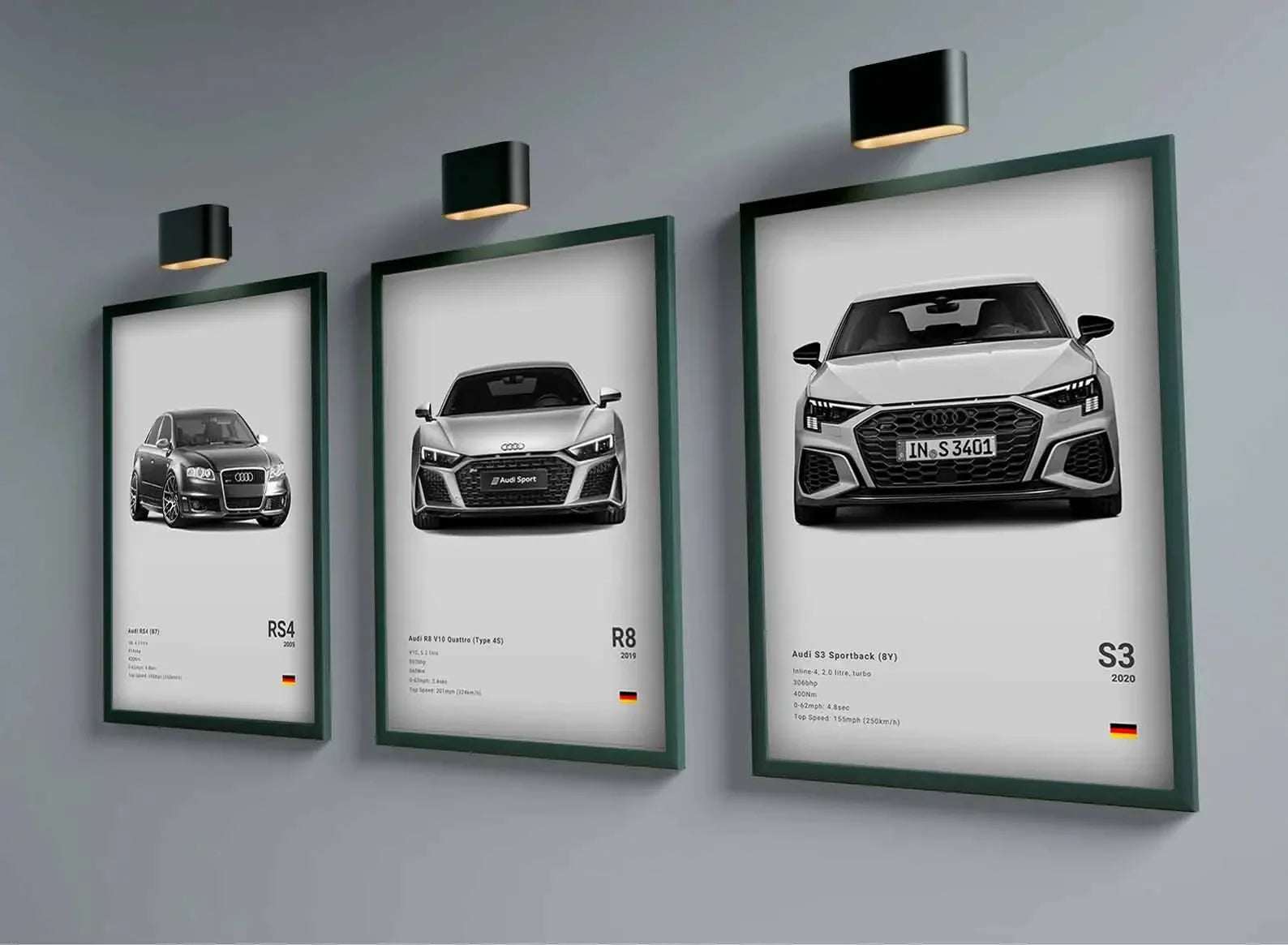 Póster Coches Alemanes RS3 R8 GTR - Impresión Canvas para Decoración