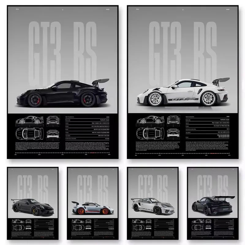 Póster GT3-RS Minimalista - Impresión Canvas Deportivo de Lujo