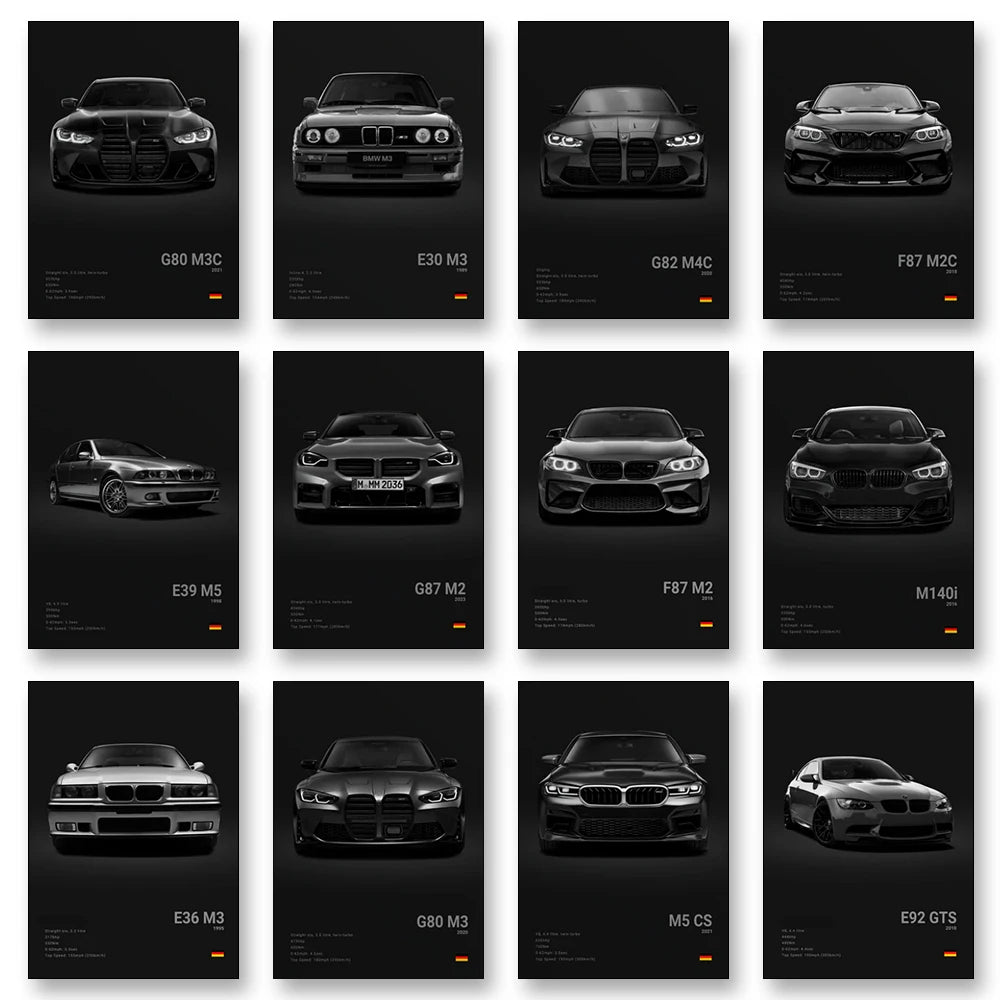 Póster Canvas BMW Coches Clásicos G80 M3 E30 M3 Z8 - Sin Marco 20x30 30x40 40x60 50x70cm