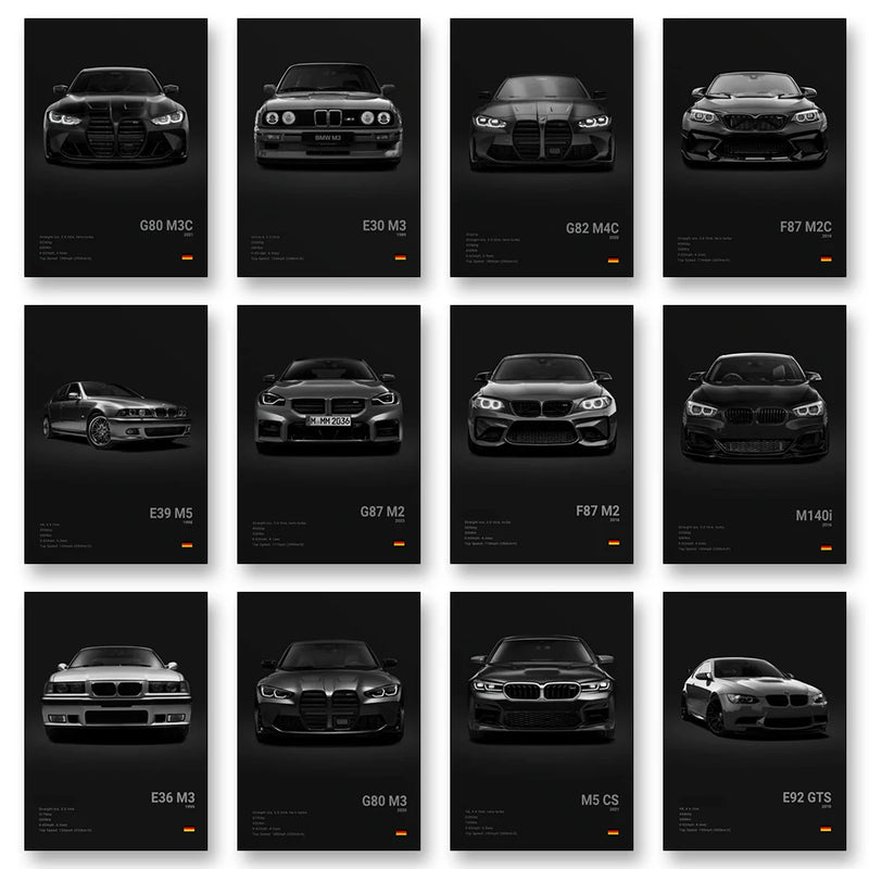 Póster Canvas BMW Coches Clásicos G80 M3 E30 M3 Z8 - Sin Marco 20x30 30x40 40x60 50x70cm