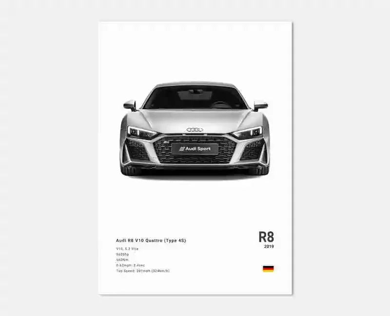 Póster Coches Alemanes RS3 R8 GTR - Impresión Canvas para Decoración