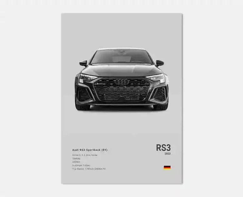 Póster Coches Alemanes RS3 R8 GTR - Impresión Canvas para Decoración