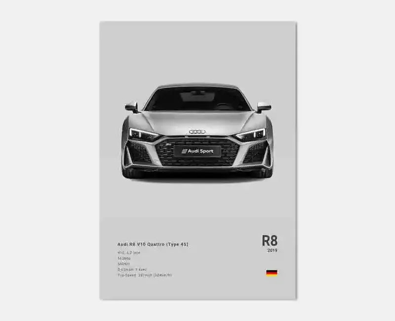 Póster Coches Alemanes RS3 R8 GTR - Impresión Canvas para Decoración