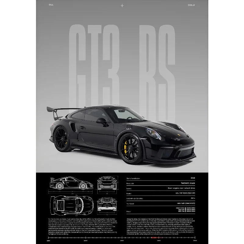 Póster GT3-RS Minimalista - Impresión Canvas Deportivo de Lujo