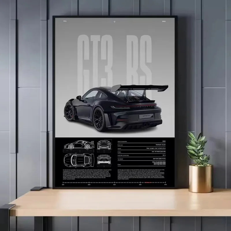 Póster GT3-RS Minimalista - Impresión Canvas Deportivo de Lujo