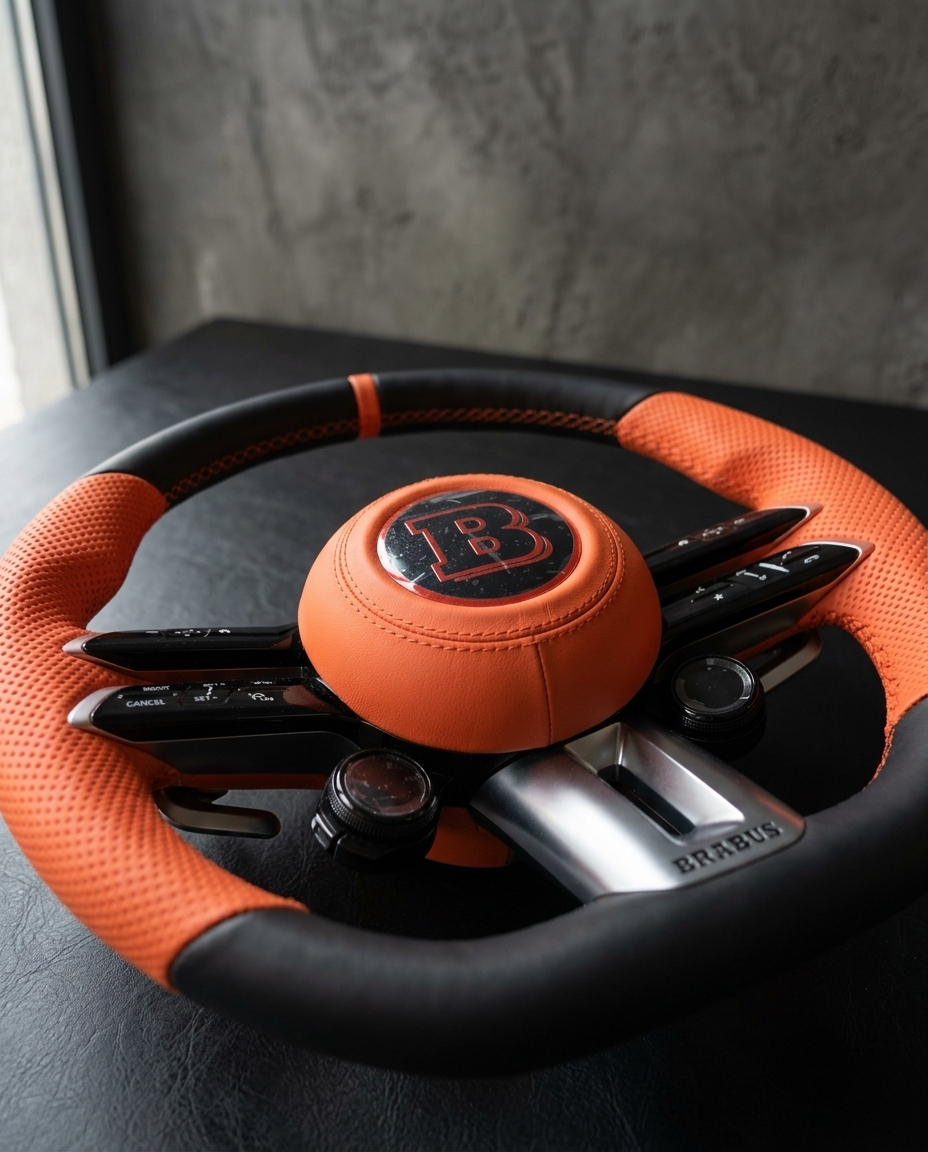 Volante Mercedes-Brabus en cuero negro y Alcantara naranja — BlackLine (vista de detalle)