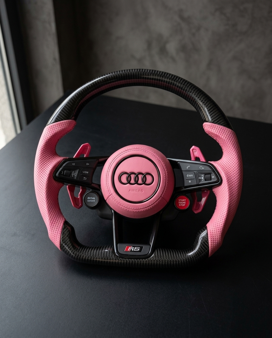 Volante Audi RS en fibra de carbono con detalles en rosa — BlackLine