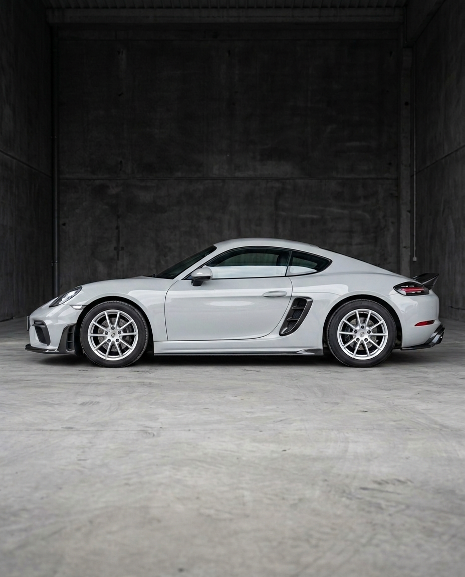 Porsche 718 Cayman con kit de carbono seco — vista lateral